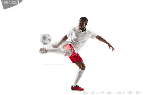 Image of Professional african football soccer player isolated on white background