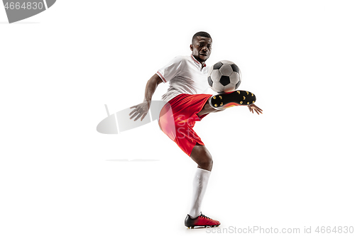 Image of Professional african football soccer player isolated on white background