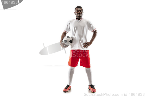 Image of Professional african football soccer player isolated on white background