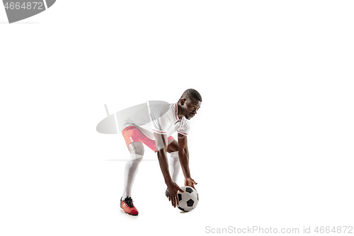 Image of Professional african football soccer player isolated on white background