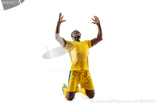 Image of Professional african football soccer player isolated on white background