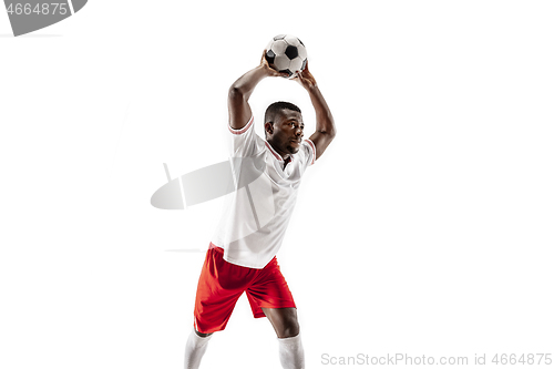 Image of Professional african football soccer player isolated on white background