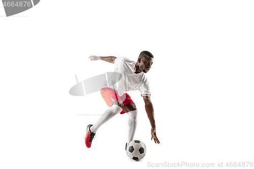 Image of Professional african football soccer player isolated on white background