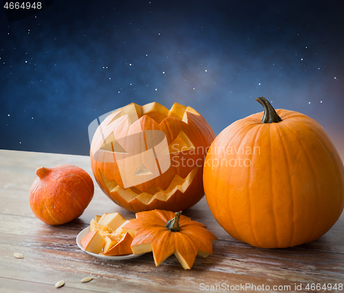 Image of jack-o-lantern or carved halloween pumpkin