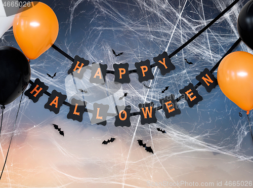 Image of happy halloween party garland with air balloons