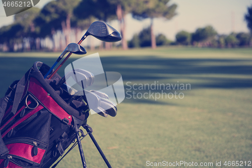 Image of close up golf bag on course