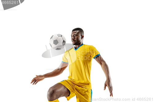 Image of Professional african football soccer player isolated on white background