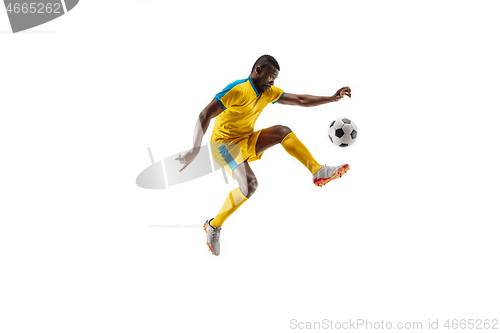 Image of Professional african football soccer player isolated on white background