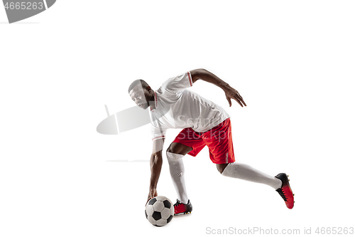 Image of Professional african football soccer player isolated on white background