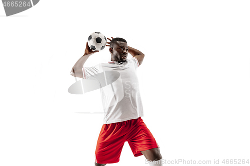 Image of Professional african football soccer player isolated on white background