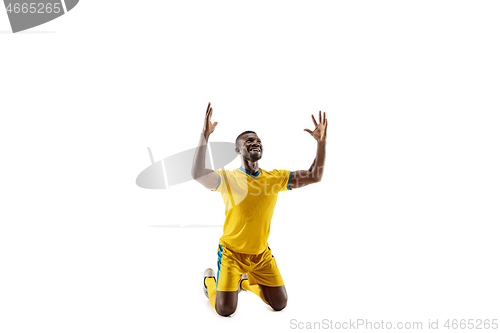 Image of Professional african football soccer player isolated on white background