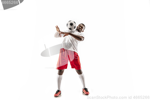 Image of Professional african football soccer player isolated on white background