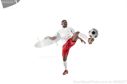 Image of Professional african football soccer player isolated on white background