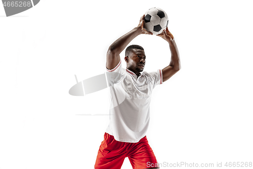 Image of Professional african football soccer player isolated on white background