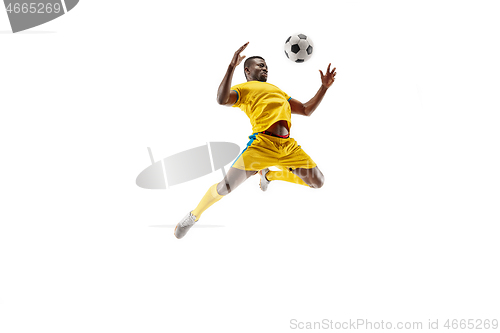 Image of Professional african football soccer player isolated on white background
