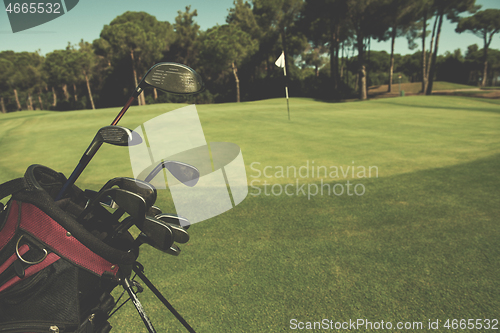 Image of close up golf bag on course