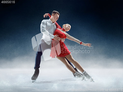 Image of Professional man and woman figure skaters performing on ice show