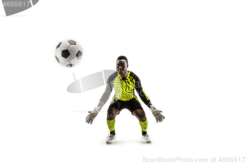 Image of Goalkeeper ready to save on white background