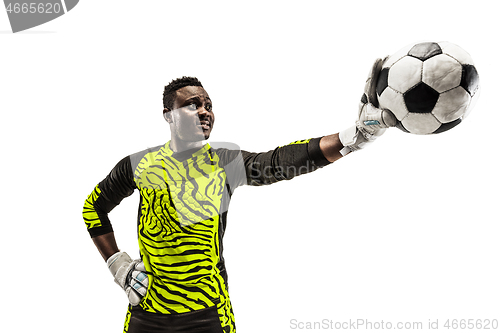 Image of one african soccer player goalkeeper