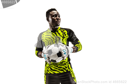 Image of one african soccer player goalkeeper