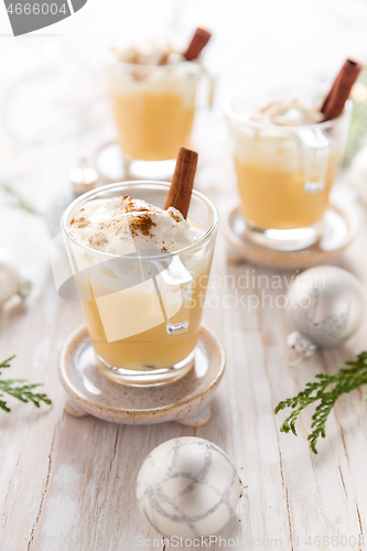 Image of Eggnog with cinnamon and nutmeg for Christmas and winter holidays.