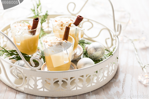 Image of Eggnog with cinnamon and nutmeg for Christmas and winter holidays.