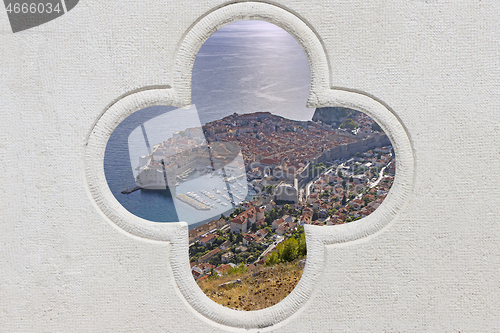 Image of Panorama view on the historical old town Dubrovnik, through ston