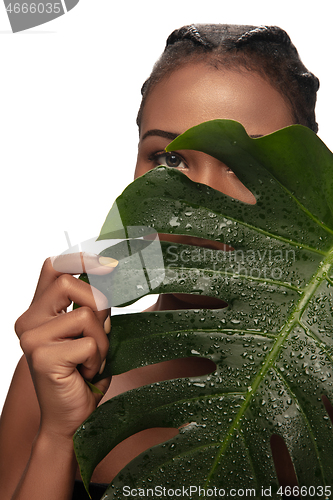 Image of Portrait of beautiful african-american woman isolated on white studio background. Beauty, fashion, skincare, cosmetics concept.