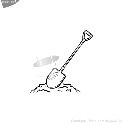 Image of Mining shovel in rock hand drawn outline doodle icon