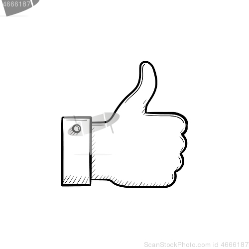 Image of Thumb up hand drawn outline doodle icon.