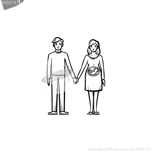 Image of Family couple expecting a baby hand drawn outline doodle icon.