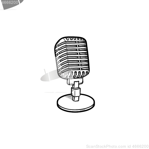 Image of Retro vintage microphone hand drawn outline doodle icon.