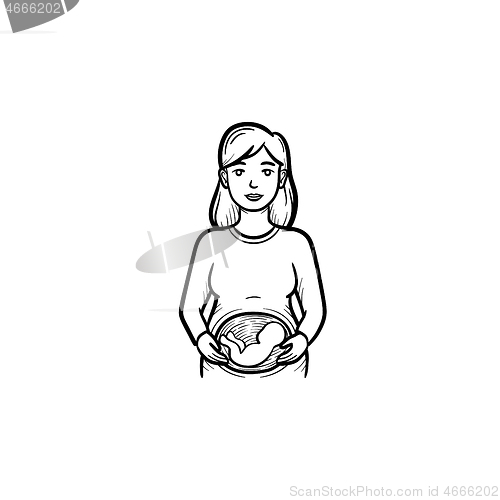 Image of A woman with a fetus in womb hand drawn outline doodle icon