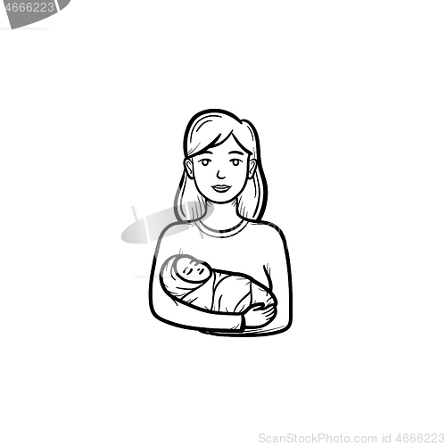 Image of A mother with wraped baby hand drawn outline doodle icon.