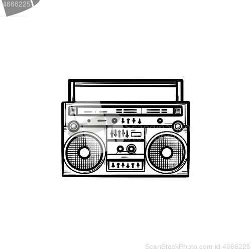 Image of Tape recorder with radio hand drawn outline doodle icon.