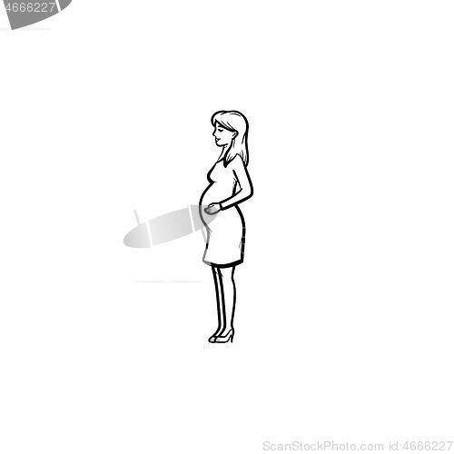 Image of A woman with a fetus in womb hand drawn outline doodle icon