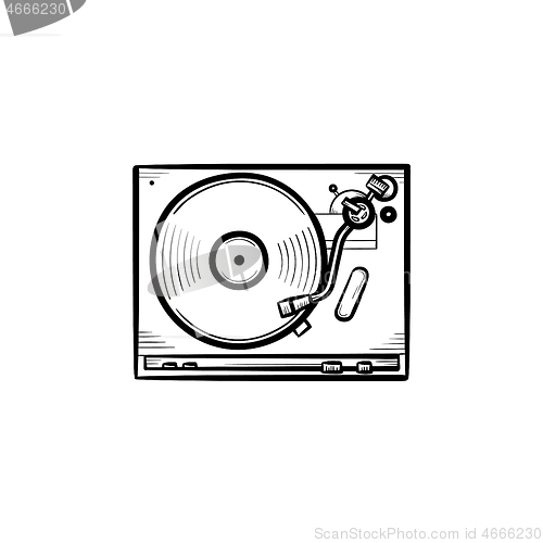 Image of Turntable sound mixer hand drawn outline doodle icon.