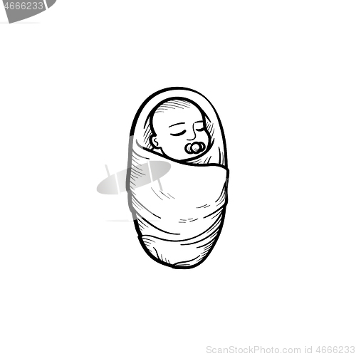 Image of Swaddled infant hand drawn outline doodle icon.
