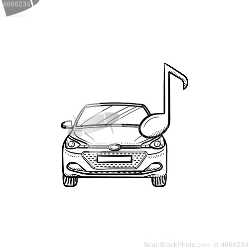 Image of Car with a note hand drawn outline doodle icon.