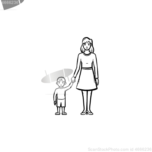 Image of A mother caring about a child hand drawn outline doodle icon.