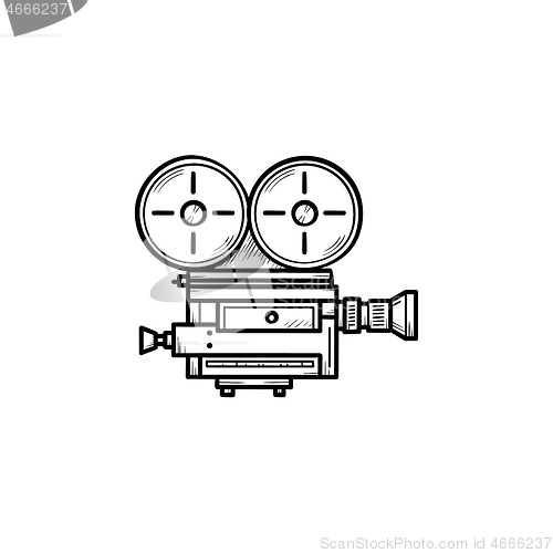 Image of Retro video camera hand drawn outline doodle icon.