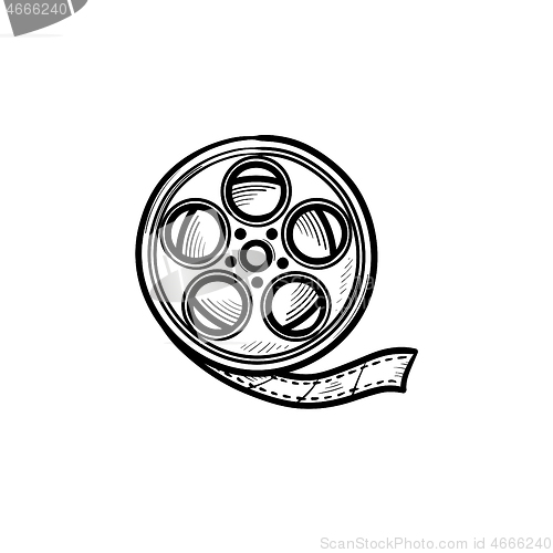 Image of Movie camera reel hand drawn outline doodle icon.