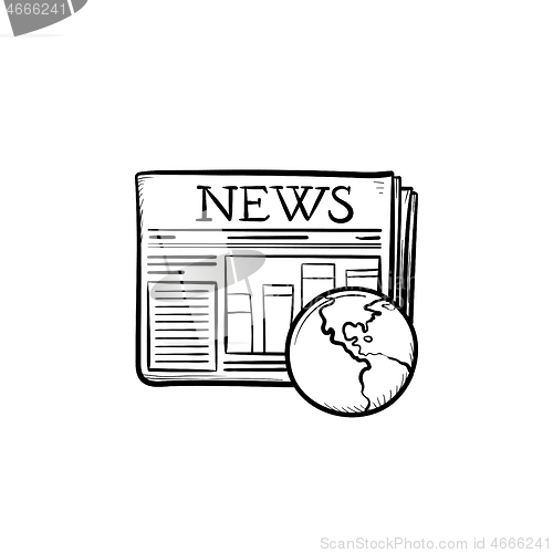 Image of A newspaper with a globe hand drawn outline doodle icon.