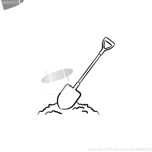 Image of Mining shovel in rock hand drawn outline doodle icon