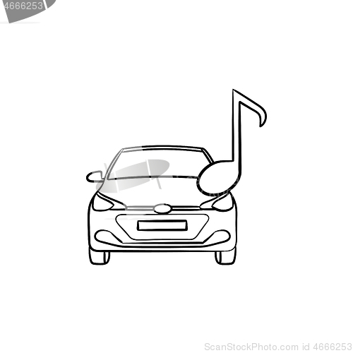 Image of Car with a note hand drawn outline doodle icon.