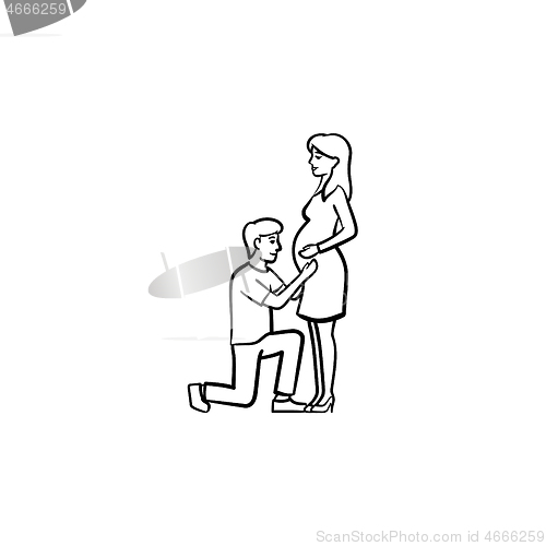 Image of Happy couple expecting a baby hand drawn outline doodle icon.