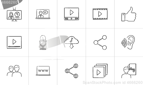 Image of Media hand drawn sketch icon set.