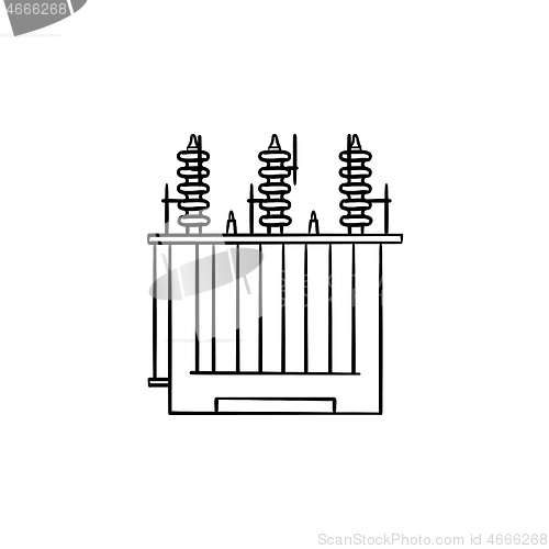 Image of Electrical voltage transformer hand drawn outline doodle icon.