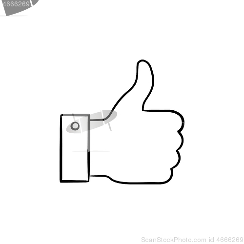 Image of Thumb up hand drawn outline doodle icon.