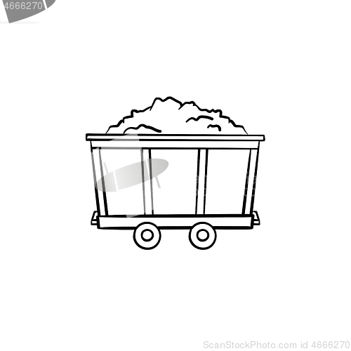 Image of Mining trolley with coal hand drawn outline doodle icon.